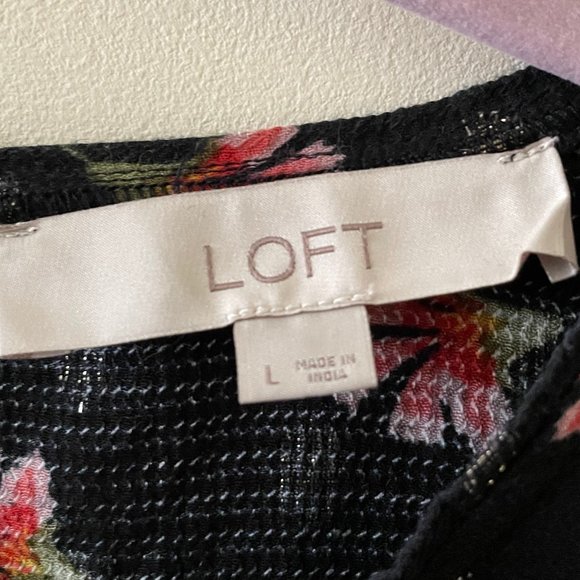 LOFT Black Floral Long Sleeve Blouse - Size L - Picture 7 of 8